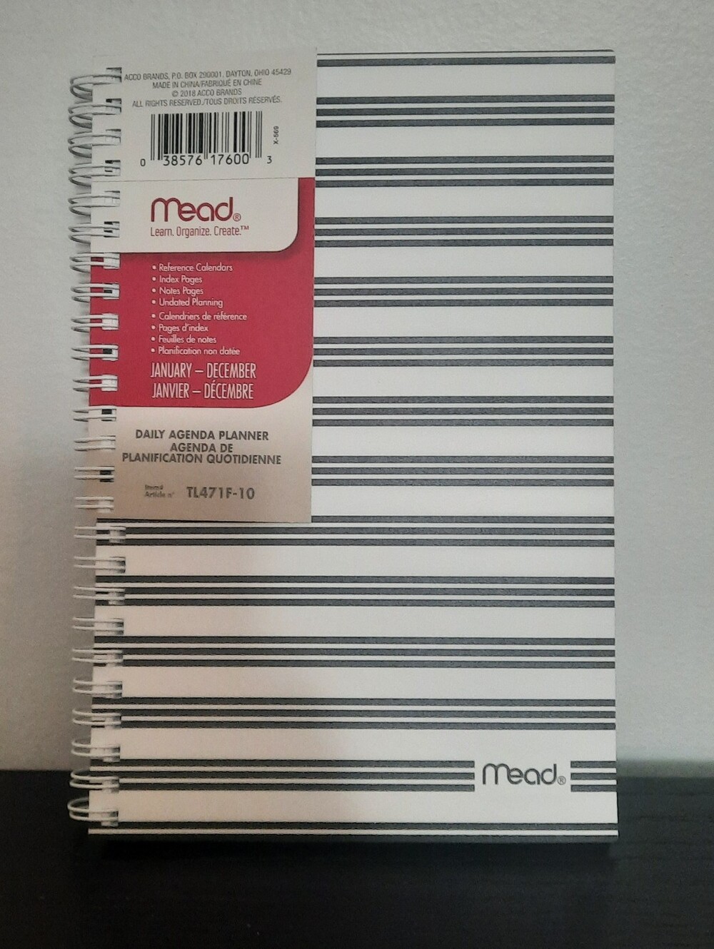 Mead Black & White Striped Daily Planner - Spiral Bound